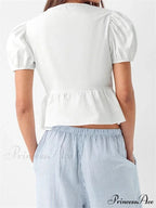 Deep-neck Open Front Bind-up Short Sleeve Blouse