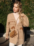 Deep-neck Patterned Button Cardigan