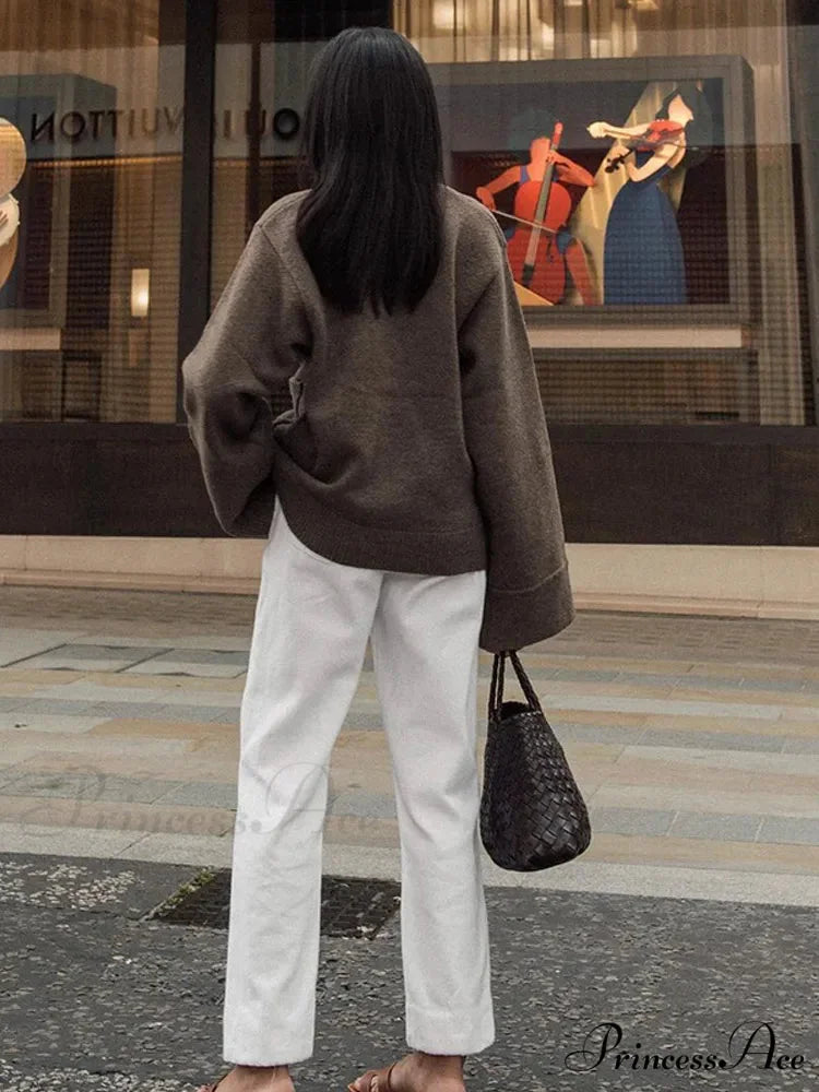 Deep-neck Pocket Extended Sleeve Cardigan