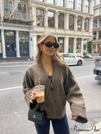 Deep-neck Pocket Extended Sleeve Cardigan