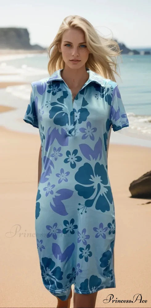 Deep-Neck Sewn Pattern Mini Dress