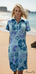 Deep-Neck Sewn Pattern Mini Dress