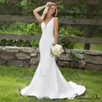 Deep-Neck Silk Mermaid Bridal Wedding Gown