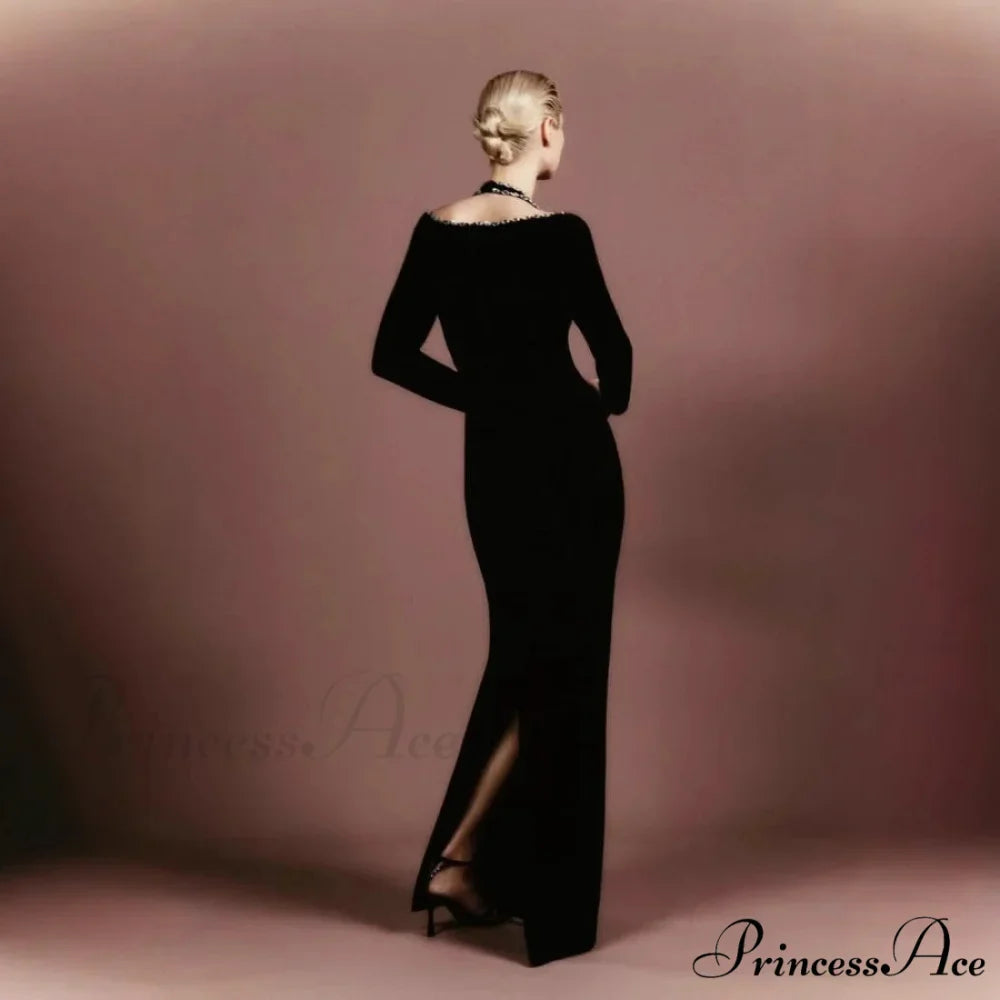 Deep Neck Sparkling Bandage Long Sleeve Autumn Prom Dress