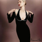 Deep Neck Sparkling Bandage Long Sleeve Autumn Prom Dress