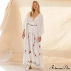 Deep-neck Stitched Blossom Vintage Ethnic Boho Dress