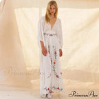 Deep-neck Stitched Blossom Vintage Ethnic Boho Dress