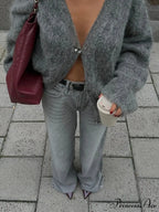 Deep-neck Unmarried Buttoned Loose Cardigan