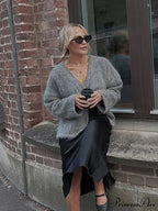 Deep-neck Unmarried Buttoned Loose Cardigan