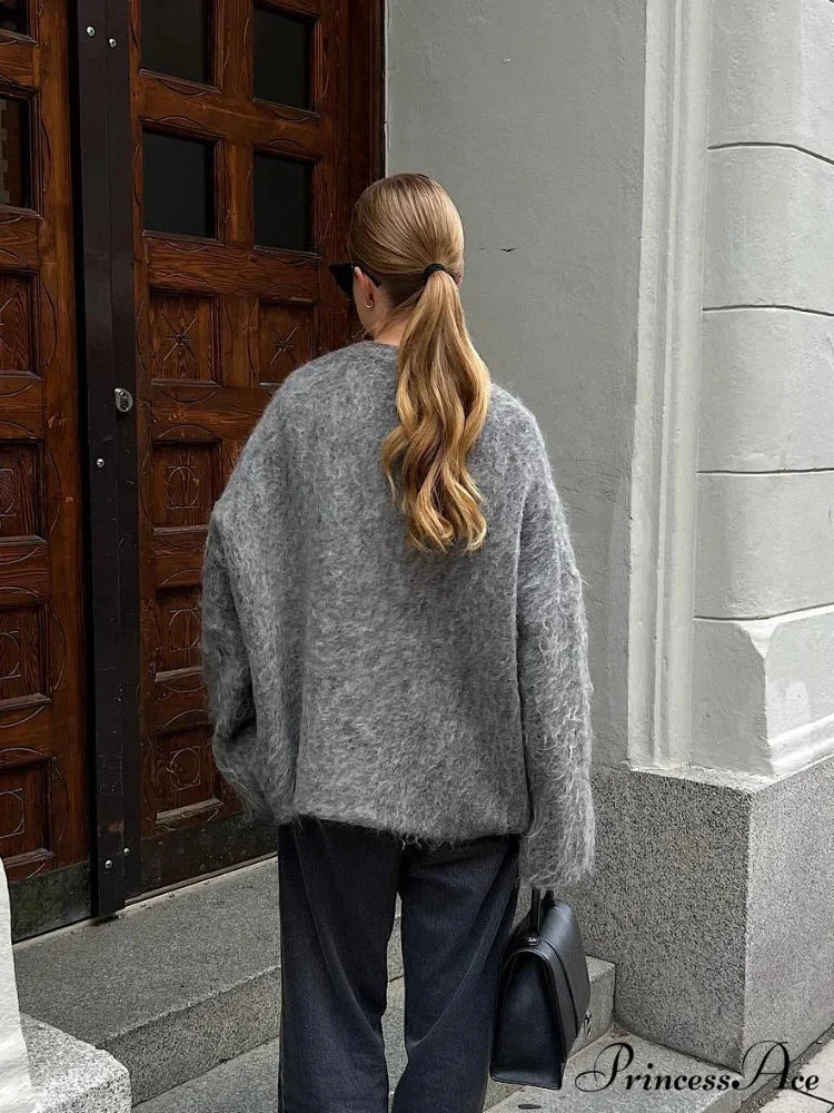 Deep-neck Unmarried Buttoned Loose Cardigan