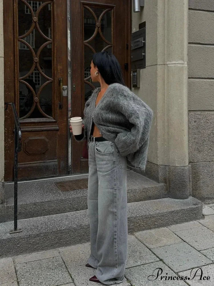 Deep-neck Unmarried Buttoned Loose Cardigan