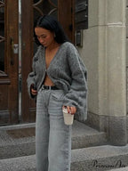 Deep-neck Unmarried Buttoned Loose Cardigan