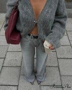 Deep-neck Unmarried Buttoned Loose Cardigan