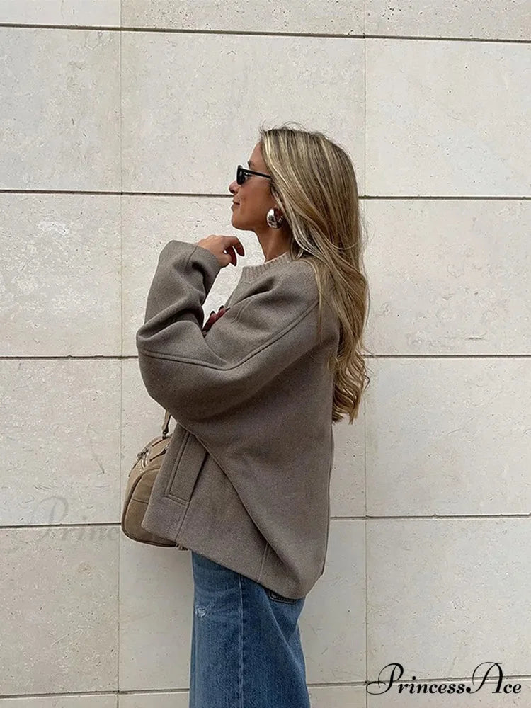 Deep-neck Unmarried Buttoned Wool Overcoat