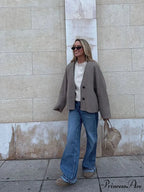 Deep-neck Unmarried Buttoned Wool Overcoat