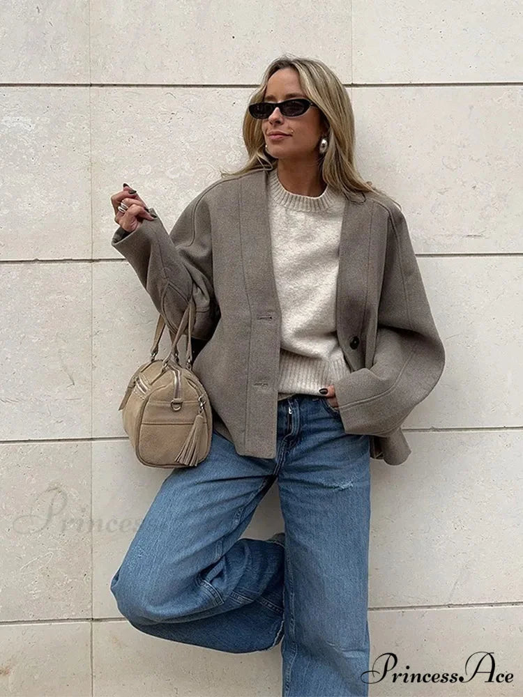 Deep-neck Unmarried Buttoned Wool Overcoat