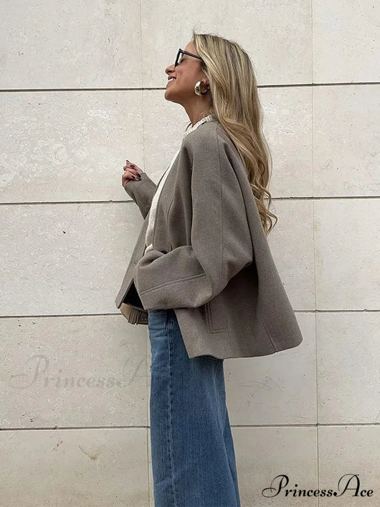 Deep-neck Unmarried Buttoned Wool Overcoat