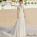 Deep-Scoop Chiffon Extended Trail Wedding Gown