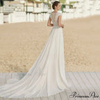 Deep-Scoop Chiffon Extended Trail Wedding Gown