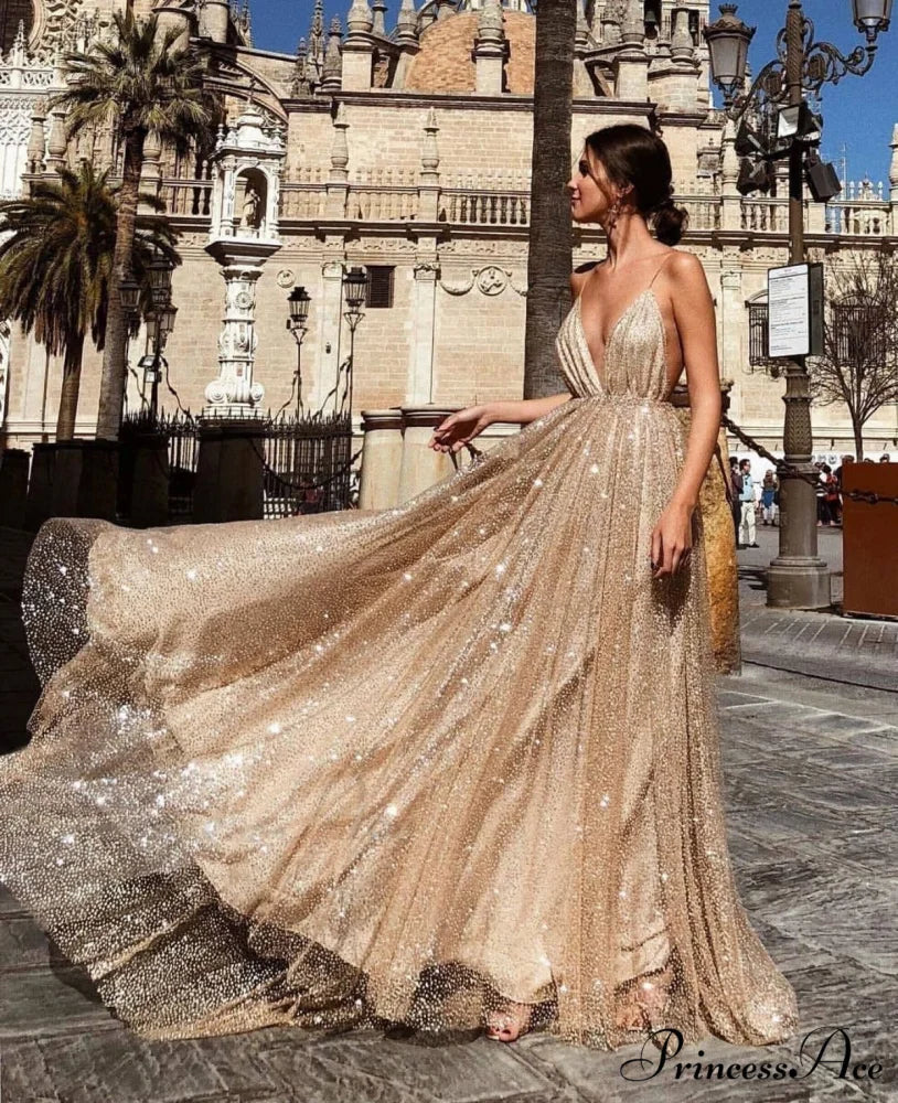 Deep V-Neck Sling Extended Gown Formal Dress