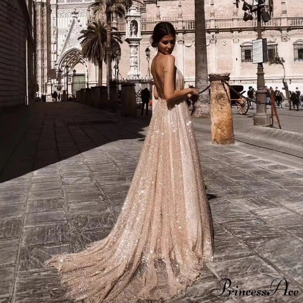 Deep V-Neck Sling Extended Gown Formal Dress