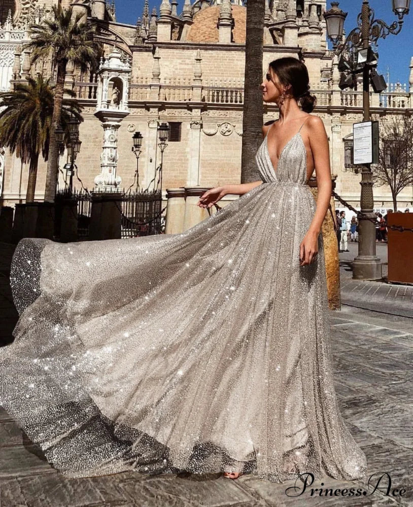 Deep V-Neck Sling Extended Gown Formal Dress