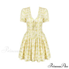 Deep V Short Sleeve Mini Women's Lined Fashion Ball Gown Club Party OutFit Summer Floral Dress