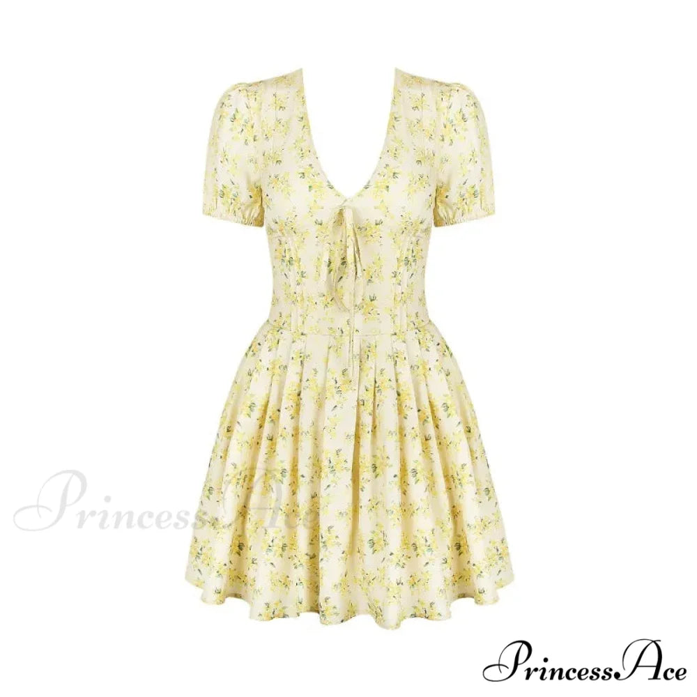 Deep V Short Sleeve Mini Women's Lined Fashion Ball Gown Club Party OutFit Summer Floral Dress