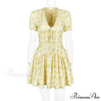 Deep V Short Sleeve Mini Women's Lined Fashion Ball Gown Club Party OutFit Summer Floral Dress