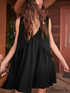Deep V Wide Charming Strap Mini Tank Dress