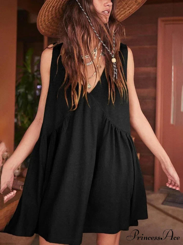Deep V Wide Charming Strap Mini Tank Dress