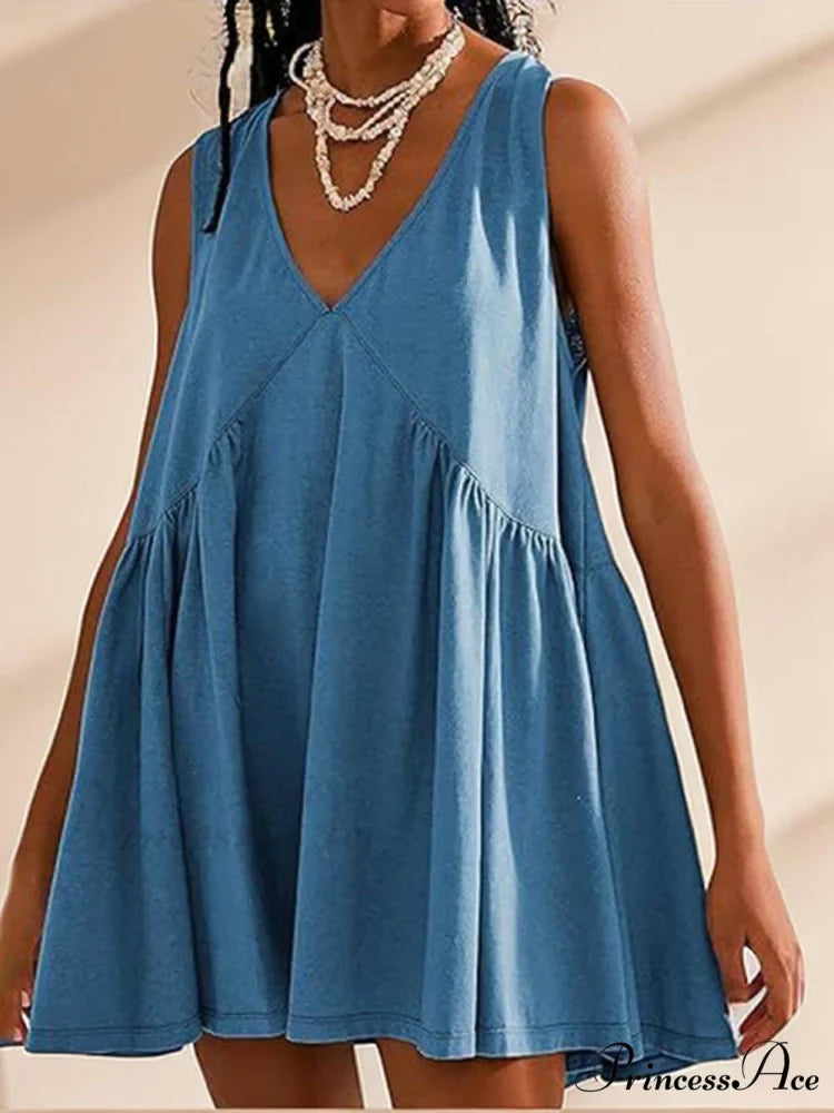 Deep V Wide Charming Strap Mini Tank Dress
