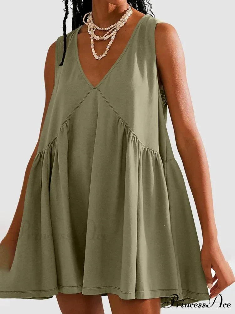Deep V Wide Charming Strap Mini Tank Dress