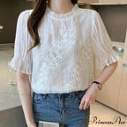 Delicate Chiffon Short Sleeve Embroidered Blouse