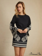 Delicate Embroidery Bell Trendy Sleeve Short Dress