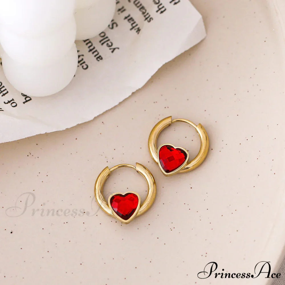 Delicate Heart Colorful Zircon Hoop Earrings
