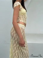 Delicate Short Sleeve V-neck T-shirt and Long Skirt Set