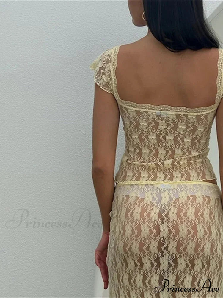 Delicate Short Sleeve V-neck T-shirt and Long Skirt Set