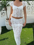 Delicate Short Sleeve V-neck T-shirt and Long Skirt Set