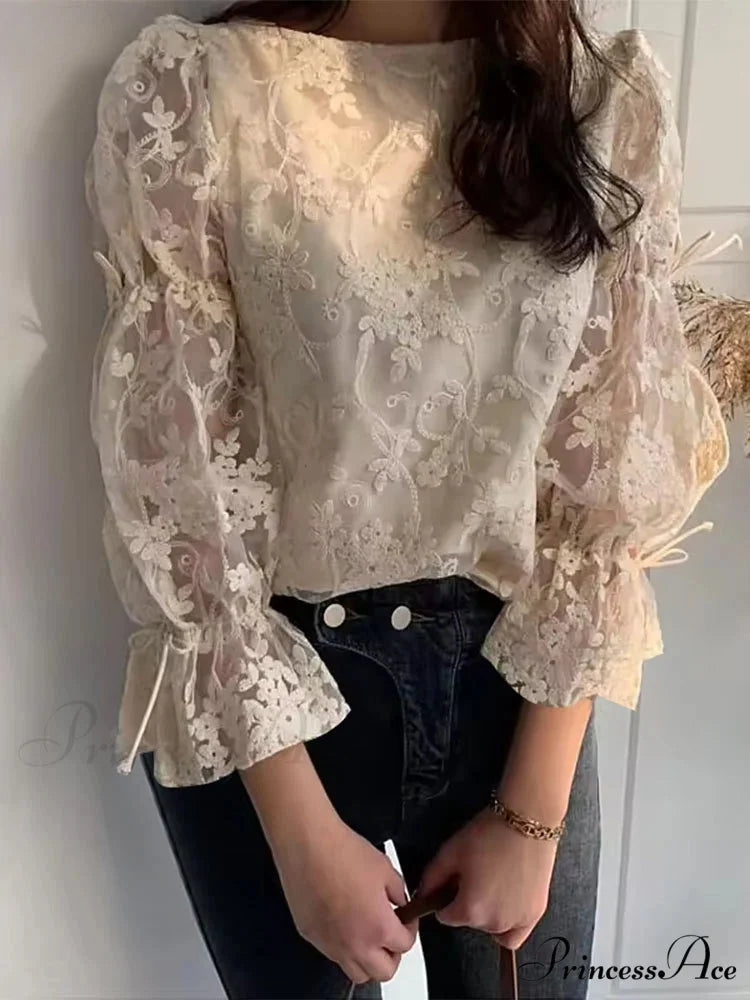 Delicate Stitching Puff Sleeve Top Festive Top