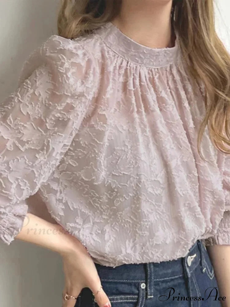 Delicate Texture Extended Sleeve Ruching Top Spring Top