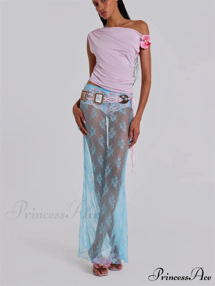 Delicate Transparent Long Split Provocative Transparent Cover Up Beach Skirt