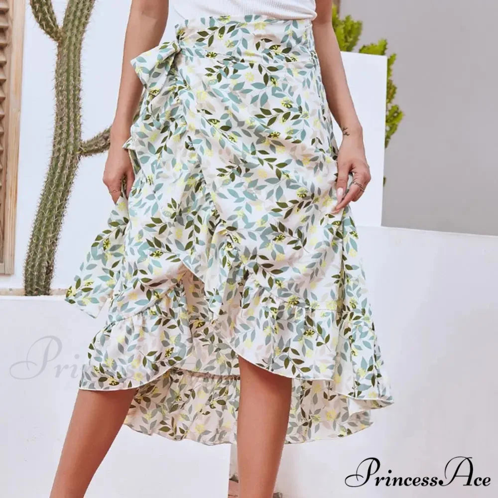 Delightful Airy Flounce Hemline Slit Design Long Skirt