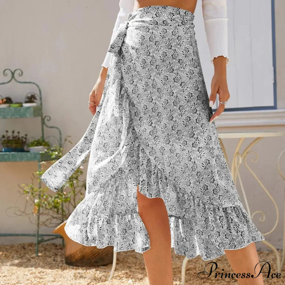 Delightful Airy Flounce Hemline Slit Design Long Skirt