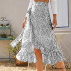 Delightful Airy Flounce Hemline Slit Design Long Skirt