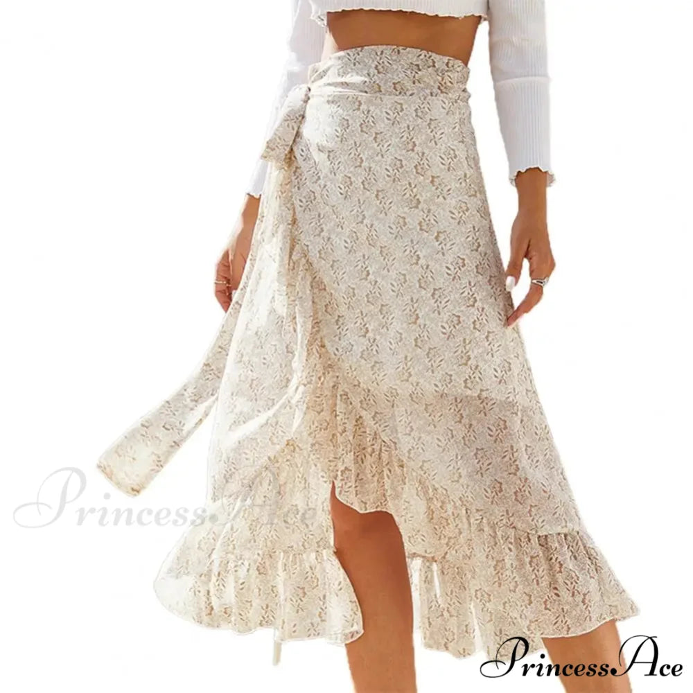 Delightful Airy Flounce Hemline Slit Design Long Skirt