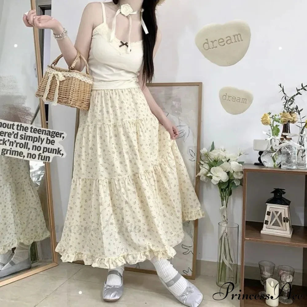 Delightful Blossom Fungus A-line Skirt Women Elevated Waist Gathered Cake Skirt