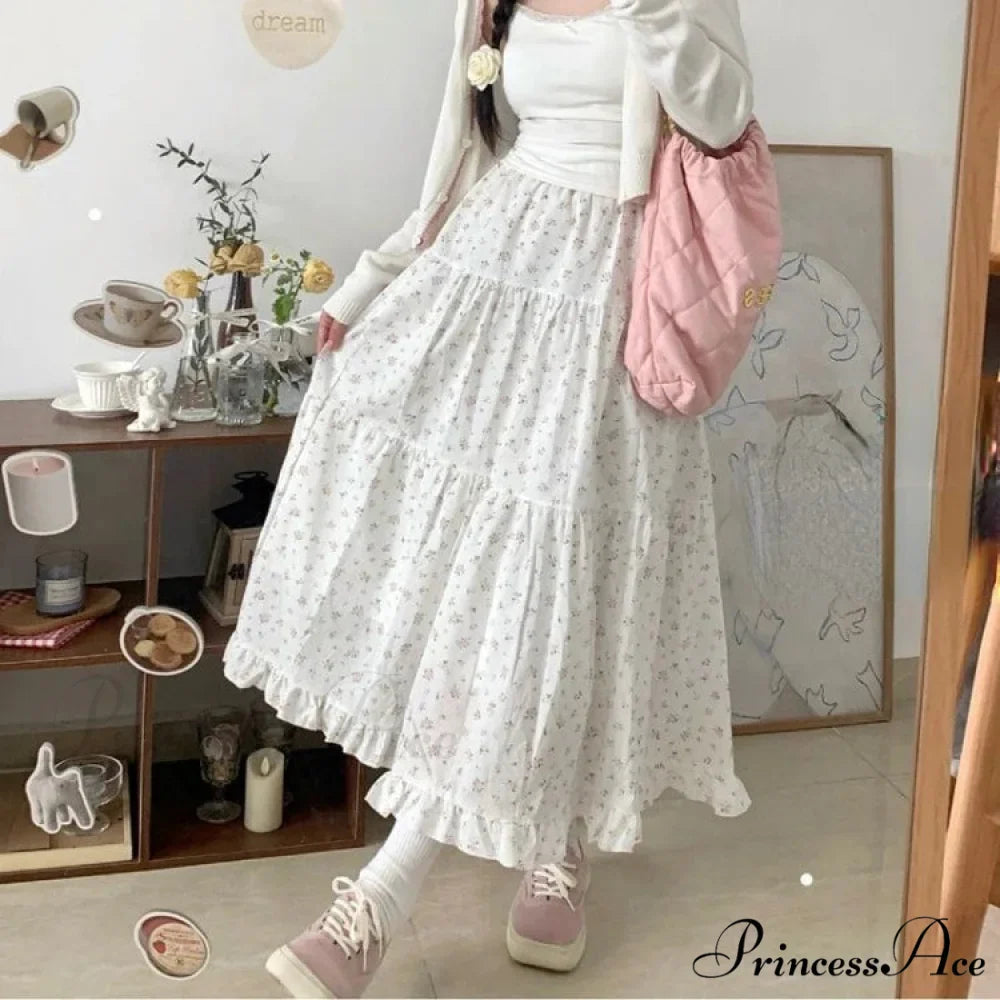 Delightful Blossom Fungus A-line Skirt Women Elevated Waist Gathered Cake Skirt