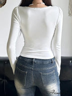 Delightful Lace Trim Bandage Slim Square Collar Long Sleeve Knit Top