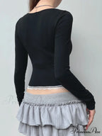Delightful Lace Trim Cropped Square Collar Long Sleeve Knit Top
